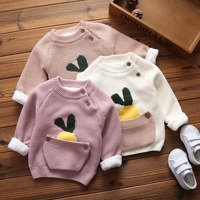 Baby Boys Girls Warm Sweaters Clothes Toddler Infant Sweater Coats Children Cartoon Thicken Tops