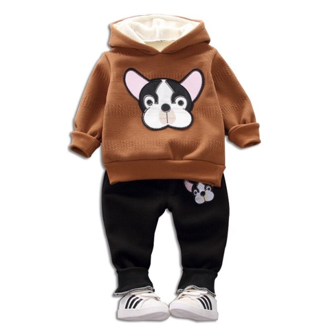 Children's Casual Suit 2020 Autumn Winter New Boys Plus Velvet Puppy Cartoon Hooded Sweatshirt Trousers 2pcs Baby Boys Clothing
