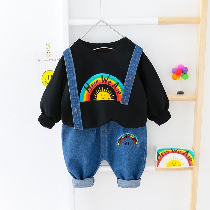 2020 Baby Girls Boy Clothes Suit Kids Baby Casual Long Sleeve T-Shirt+Denim Overalls Newborn Clothes Set Toddler Clothing