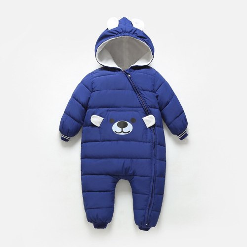 Winter Hooded Romper Thick Cotton Warm Outfit Newborn Jumpsuit Overalls