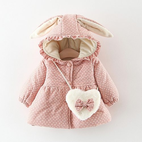 Winter Toddler Kids Baby Girls Ruched Dor Rabbit Ear Thick Warm Coat Outwear +Bag winterjas meisje girls coat