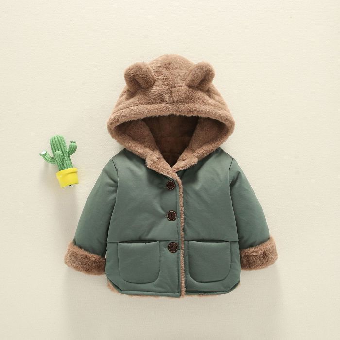 Winter children's  warm and velvet padded cotton jacket cartoon bear hooded