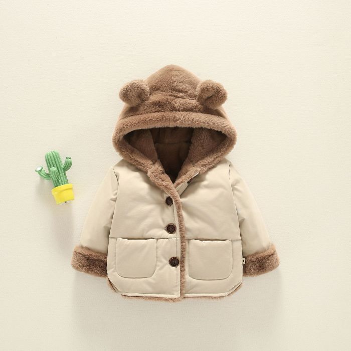 Winter children's  warm and velvet padded cotton jacket cartoon bear hooded