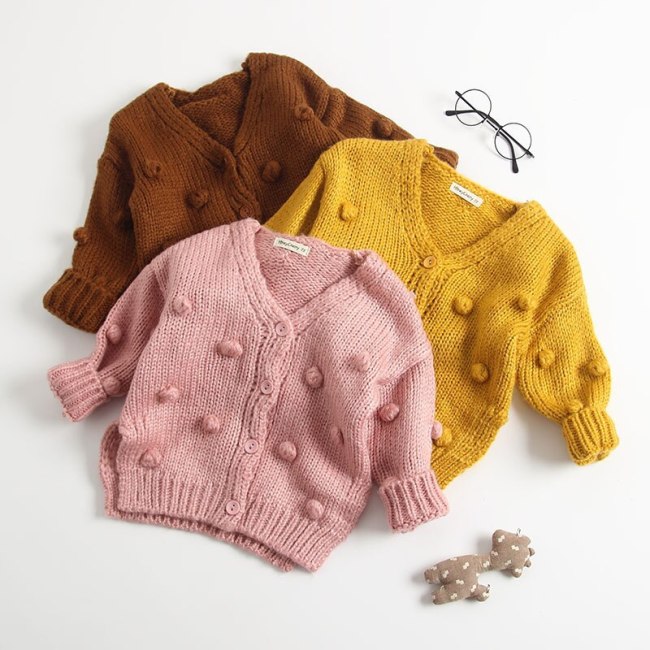 Autumn New Arrival cotton pure color fashion all-match Knitted Hand-made Sweater for babies