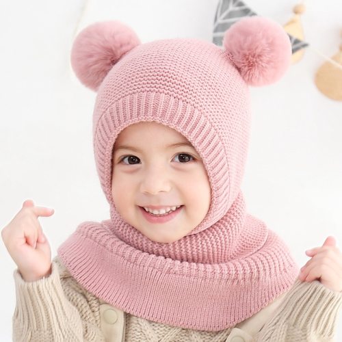 Baby Winter Hat Children's Knit Double Ball Earmuff Hat Fashion Windproof Plus Velvet Warm Solid Caps Kids Hats  Caps for Kids