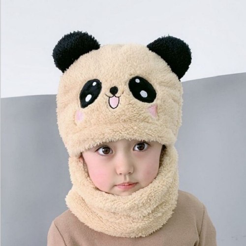 Winter Children Boy Girl Cartoon Panda Velvet Hat Scarf One Piece Cute Baby Cap For Kids Bonnet
