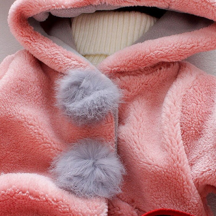 Lovely Baby Girls Jacket with Rabbit Ear Cap Solid Long Sleeve Button-up Coat Children Outerwear