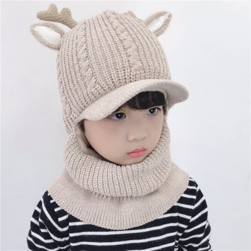 Winter Hat Baby Boy Knit Beanie Fleece Neck Warmer Cartoon Ears Chenille Balaclava Cap for baby