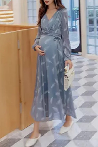 Pregnant dress holiday high waist long sleeve maternity gowns feather women clothing dresses outwear for pregnancy