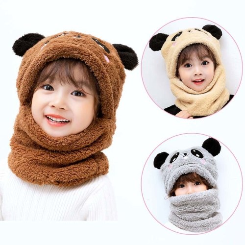 Plush Hood Panda Rabbit Warm Autumn Winter Wool Kids Hat&Scarf Set