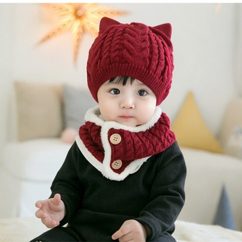 Toddlers Winter Snood Beanie Kit Baby Kids Warm Fleece Hat and Scarf Set