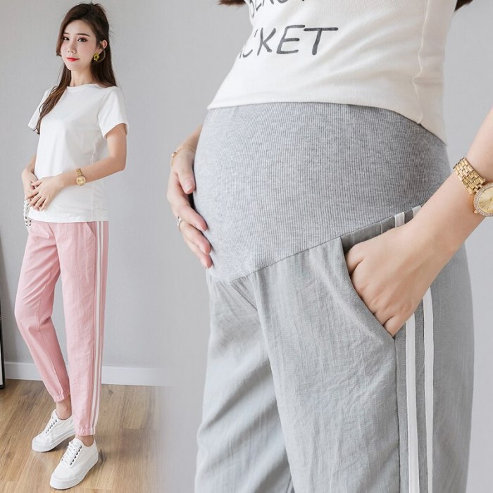 Spring Summer Fashion Maternity Jogger Pants Elastic Waist Belly Pants Clothes for Pregnant Women Thin Pregnancy Trousers