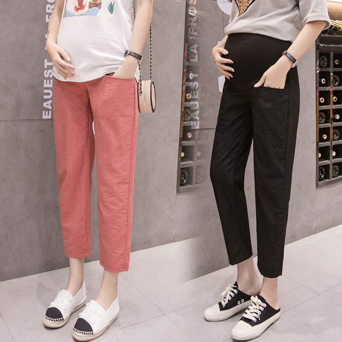 Length Summer Thin Linen Maternity Pants Elastic Waist Belly Pants Clothes for Pregnant Women Pregnancy Short Trousers