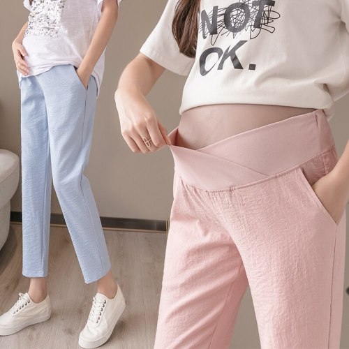 Summer Thin Linen Maternity Pants Low Waist Cotton Belly Pants Clothes for Pregnant Women Pregnancy Casual Trousers