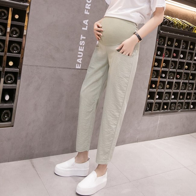 Length Summer Thin Linen Maternity Pants Elastic Waist Belly Pants Clothes for Pregnant Women Pregnancy Short Trousers