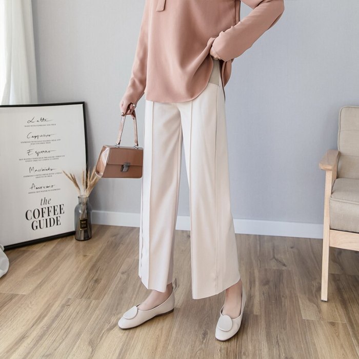 Length Thin Wide Leg Maternity Pants Elastic Waist Belly Trousers Clothes for Pregnant Women