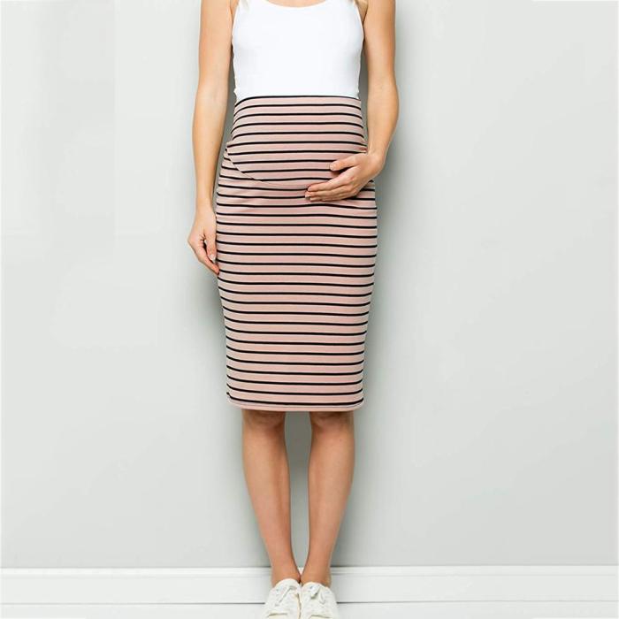 Maternity Comfort High Waisted Tummy Stripe Pencil Skirt