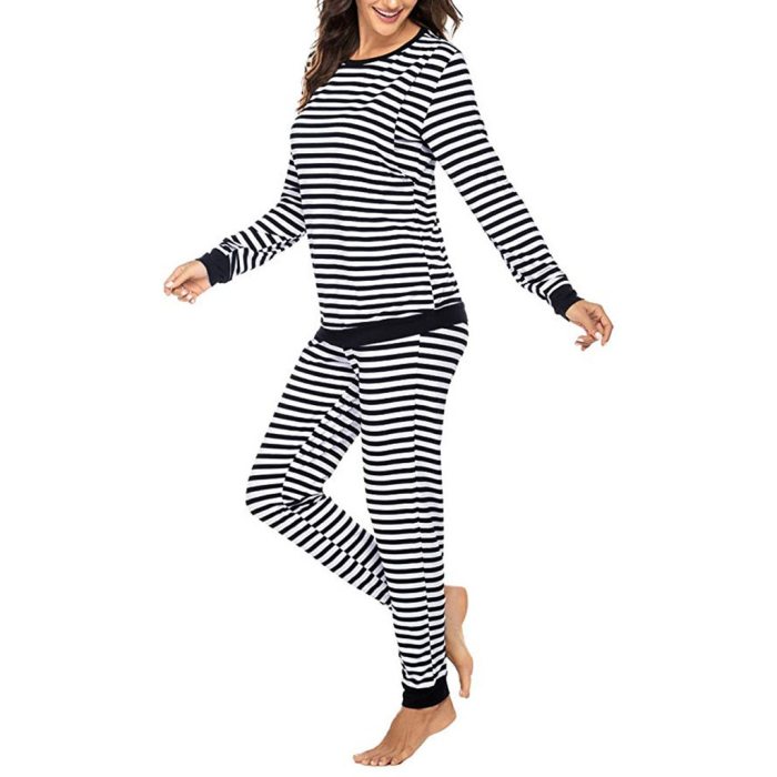 Maternity Long Sleeve Nursing T-shirt Tops+Striped Pants Pajamas Set Suit