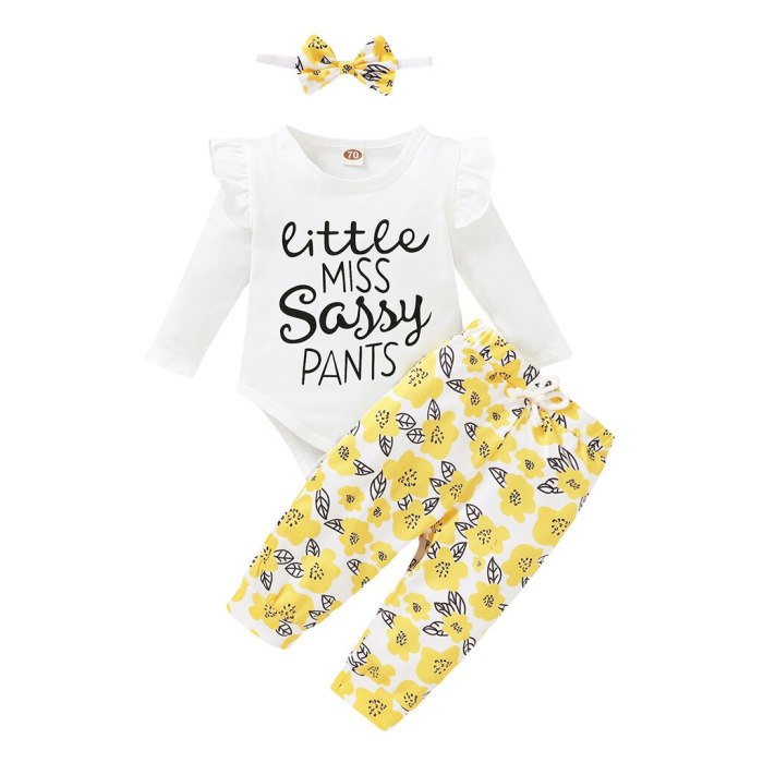 Baby Girl Clothes Autumn Toddler Baby Girls Letter Print Romper Bodysuit+floral Pants +headband Set