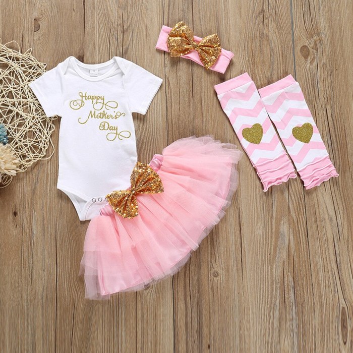 Baby Girl Summer Clothes Letter Happy Mother Romper Skirt Headband Band Leg Warmer Mother's Day Set