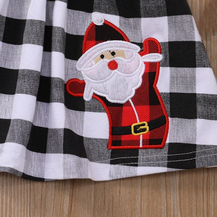 6m-4t Girls Christmas Clothes Toddler Baby Girl Ruffle Long Sleeve Tops+plaid Christmas Santa Suspender Skirts Outfits