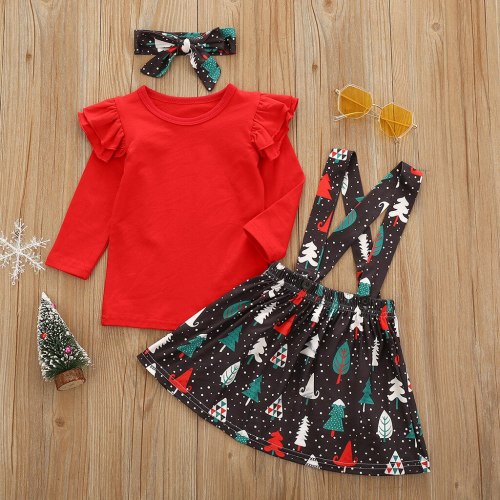 Toddler Girl Sets Kid Baby Girl Long Sleeve Christmas Trees Suspender Skirt Clothes Sets 0-24m Christmas Clothes For Girls New