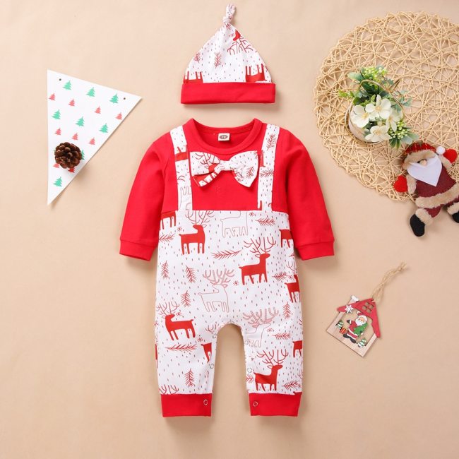 My First Christmas Newborn Baby Boys Girls Rompers Long Sleeve Christmas Bowknot Romper Jumpsuit+hat Set 3m-18m Baby Clothes