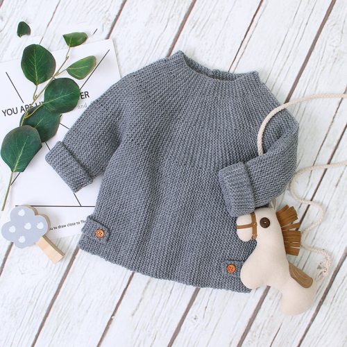 2020 Autumn New Baby Girl Pullover Knitted Sweater Little Girls Round Neck One Button Jacket