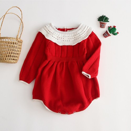 Newborn Clothes 2020 Autumn Winter Infant Baby Girls Clothing Kids Knitting Jumpsuit Christmas Red Long-sleeved Romper
