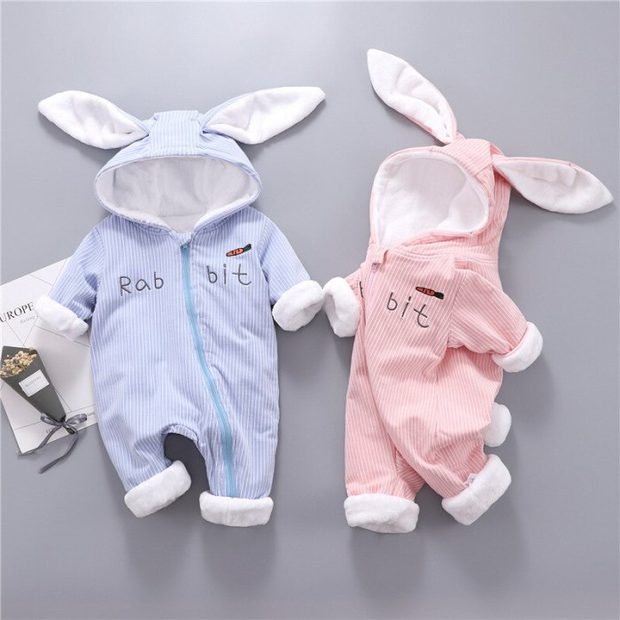 Bunny baby clothes Thicken warm Plus velvet Baby jumpsuit Newborn romper