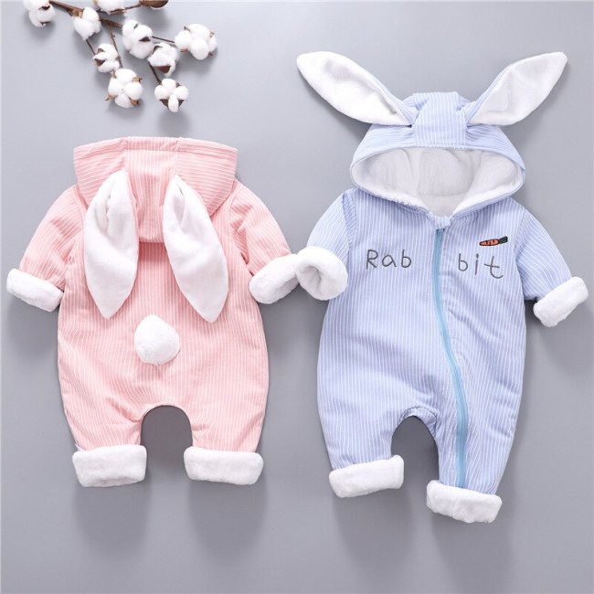 Bunny baby clothes Thicken warm Plus velvet Baby jumpsuit Newborn romper