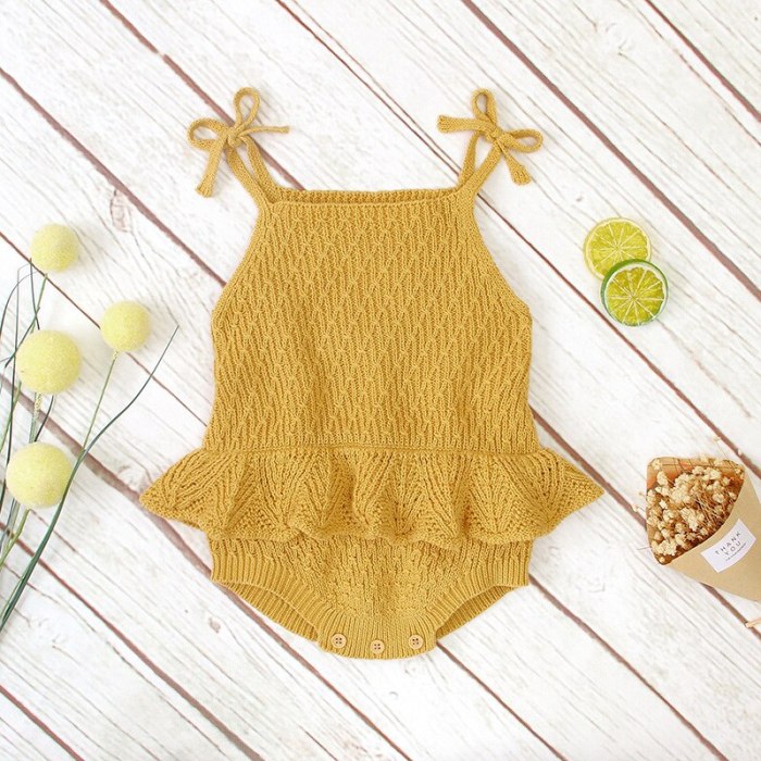 2020 New Baby Girls Clothing Knitted  Romper Cotton Solid  Children Girls Clothes Sling Ruffled Cute Romper