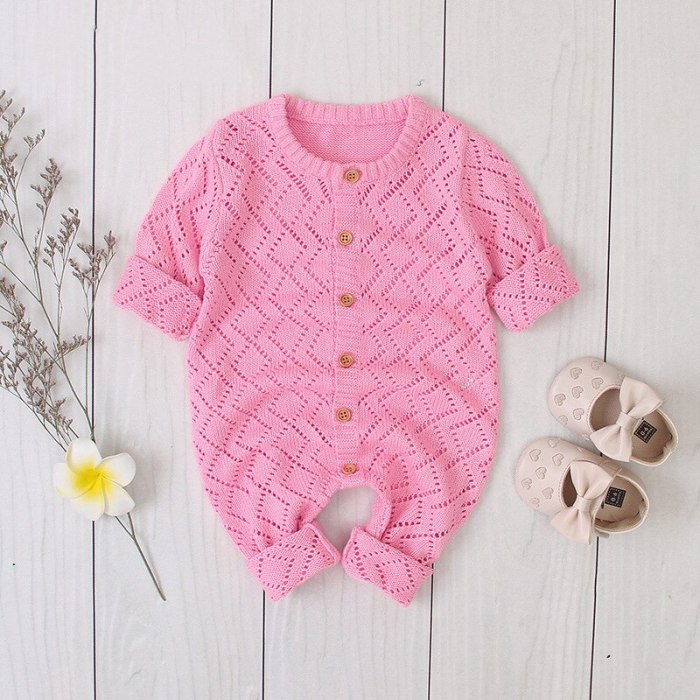 2020 New Winter Baby Clothes Hollow Solid Color Fashion Girls Jumpsuit Boys Cute Rompers Children Clothing
