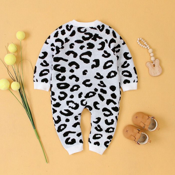 2020 Autumn New Baby Knitting Jumpsuit Children's Long-sleeved Leopard Printing Romper Kids Outing Casual Romper