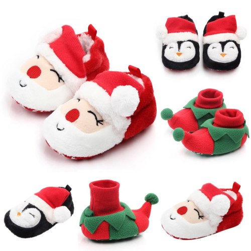 Christmas First Walkers Baby Girl Boys Shoes Comfortable Mixed Colors Flock Slip-On Kid Shoes