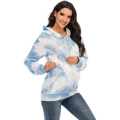 Autumn Hooded Tie-dyed Sweater Nursing Pregnant Women Loose Top Maternity Breastfeeding Hoodie  Pregnancy Clothes