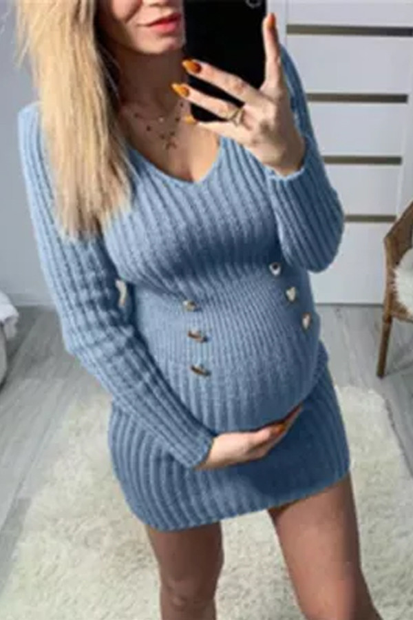 V-neck Women's Knitted Maternity  All-match Warm Loose Casual Sweater
