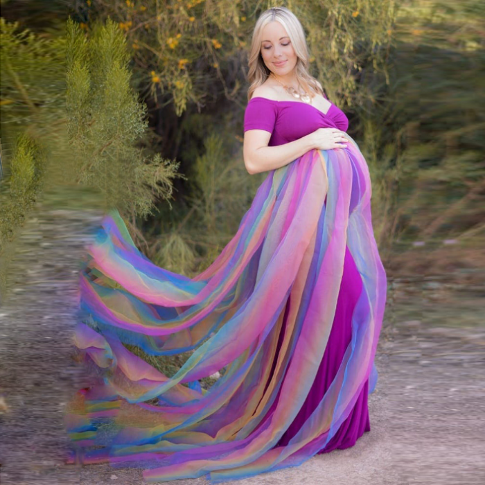 Elegant Violet Colorful Maternity maxi dress for maternity Photo shoot