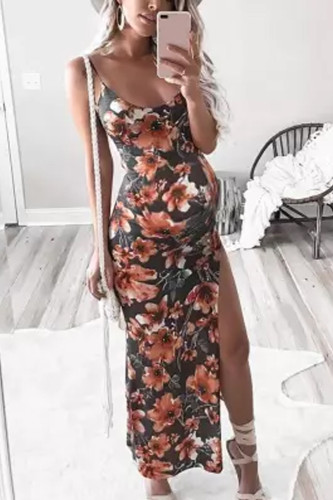 Maternity Sexy Backless Spaghetti Strap Printing Long Dress