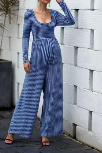 Maternity Sexy Wide Leg Long Sleeve Striped Jumpsuit