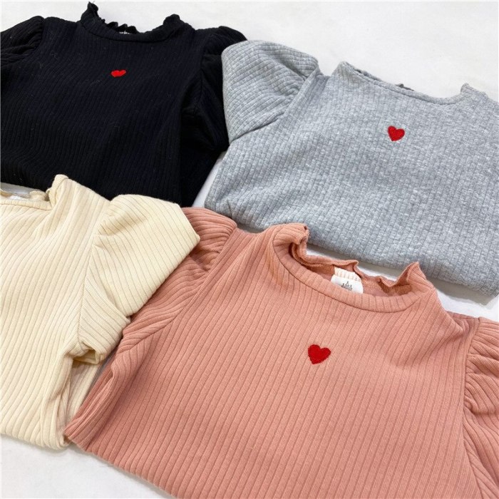 MILANCEL 2021 Spring  Kids Clothes Puff Sleeve Girls Blouse Heart Print Base Shirt for Girl Kids Tops