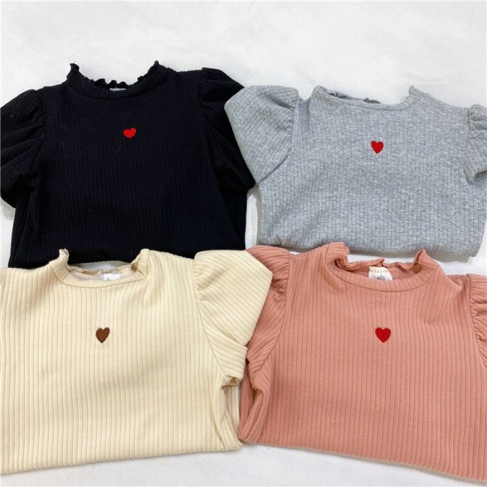 MILANCEL 2021 Spring  Kids Clothes Puff Sleeve Girls Blouse Heart Print Base Shirt for Girl Kids Tops