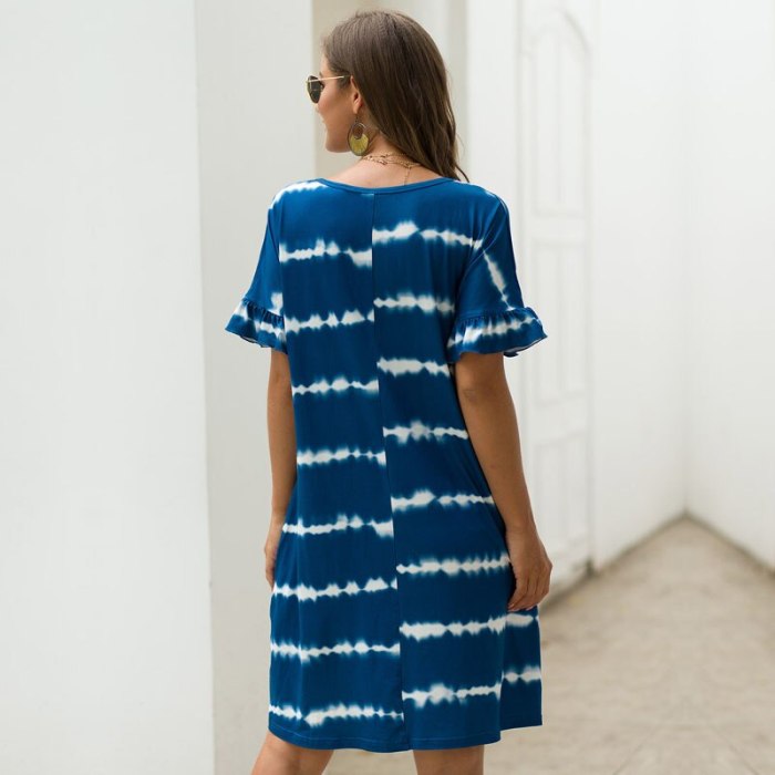 Summer Loose Above Knee, Mini Short V-neck Striped Streetwear Natural Regular