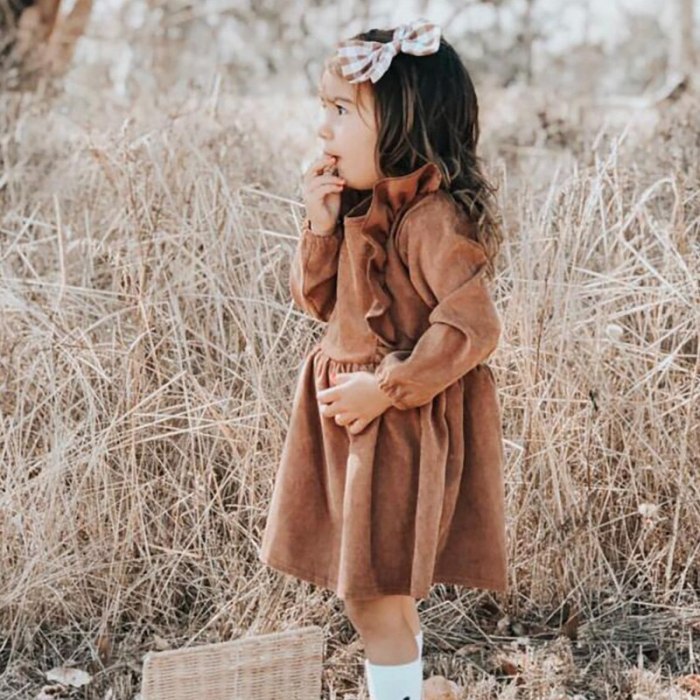 2021 Spring New Girls Clothes Ruffle Sleeve Dress for Girls Corduroy Kids Clothing