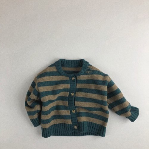 2021 Spring Kids Sweaters Striped Boys Cardigans Single Breast Kids Pullover