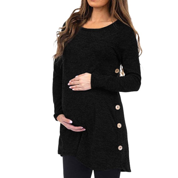 Women's Maternity Clothes Pregnanty Top Long Sleeve Solid Button Tops Black Blouse Autumn Winter Schwangerschafts