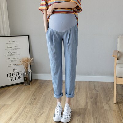 Summer Thin Cotton Linen Maternity Pants Belly Casual Straight Loose Pants Clothes for Pregnant Women Pregnancy Trousers