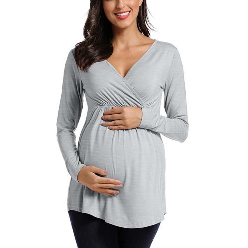 Pregnant women's long-sleeved multi-function button breastfeeding tops are comfortable and fashionable Sexy V-neck maternity Tops