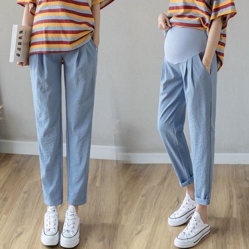 Summer Thin Cotton Linen Maternity Pants Belly Casual Straight Loose Pants Clothes for Pregnant Women Pregnancy Trousers