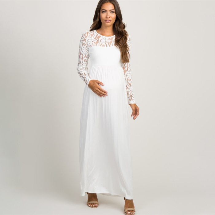 Autumn Lace Pregnancy Dress Long Sleeve Maternity Gown Nursing Dresses Pregnant  Baby Showers